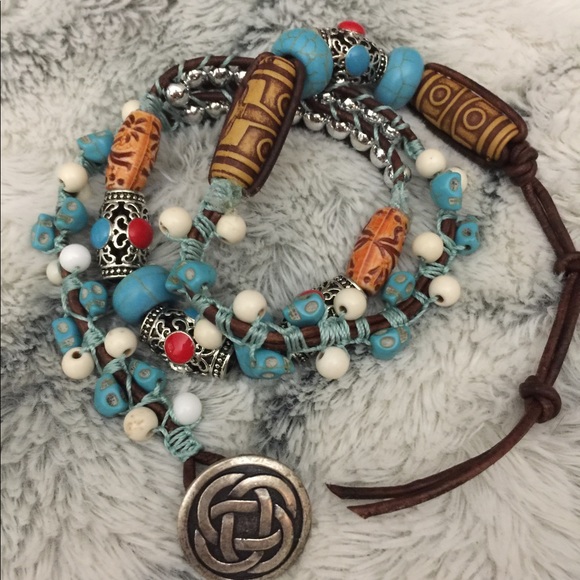 3-WRAP BOHO🥰HANDMADE GENUINE LEATHER BRACELET - Picture 4 of 8